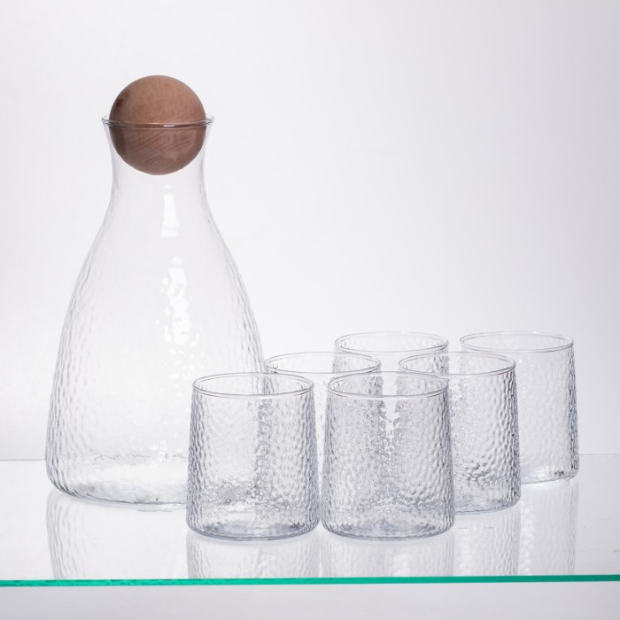Набір для напоїв графин з бамбуковою кришкою та 6 склянок, прозорий 64486-37 (75413)