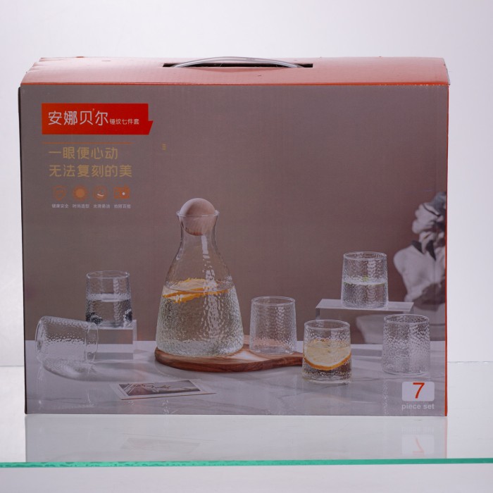 Набір для напоїв графин з бамбуковою кришкою та 6 склянок, прозорий 64486-37 (75413)