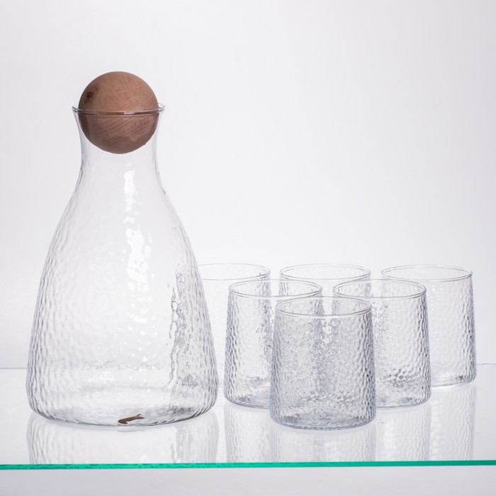 Набір для напоїв графин з бамбуковою кришкою та 6 склянок, прозорий 64486-37 (75413)