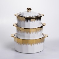 Набір супниць порцелянових 3 (шт) 1.5/2/3 (л)  каструлі бульйонниці з кришкою та ручками для дому та ресторану з позолотою ML-T26-3 (33675)