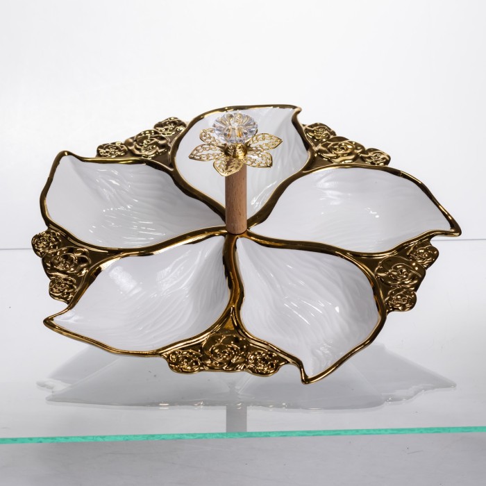 Менажниця порцелянова на 5 секцій для закусок тарілка менажниця 30×30×13 (см) менажниця з ручкою WX918-44 (62476)