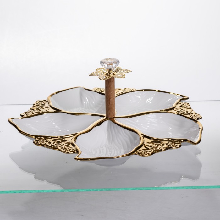 Менажниця порцелянова на 5 секцій для закусок тарілка менажниця 30×30×13 (см) менажниця з ручкою WX918-44 (62476)