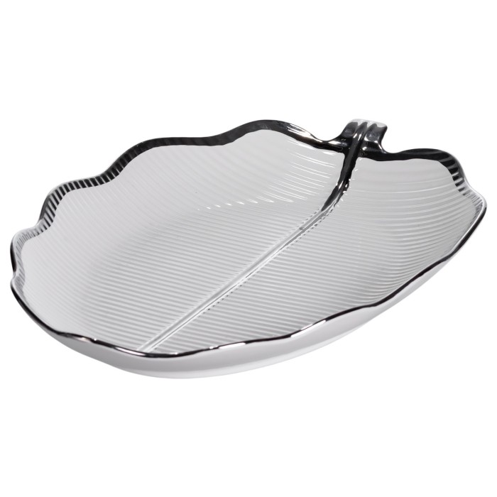 Порцелянове блюдо для сервірування стола у формі листя 41×27×4 (см) блюдо для подавачі закусок Срібло ML6045 (28615)