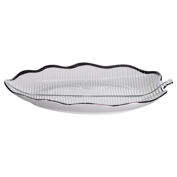 Порцелянове блюдо для сервірування стола у формі листя 41×27×4 (см) блюдо для подавачі закусок Срібло ML6045 (28615)