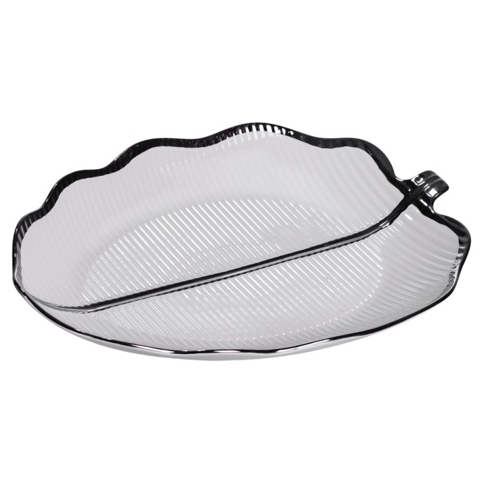 Порцелянове блюдо для сервірування стола у формі листя 41×27×4 (см) блюдо для подавачі закусок Срібло ML6045 (28615)