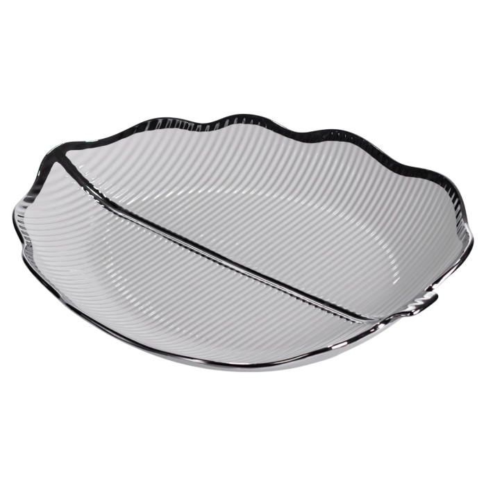 Порцелянове блюдо для сервірування стола у формі листя 41×27×4 (см) блюдо для подавачі закусок Срібло ML6045 (28615)