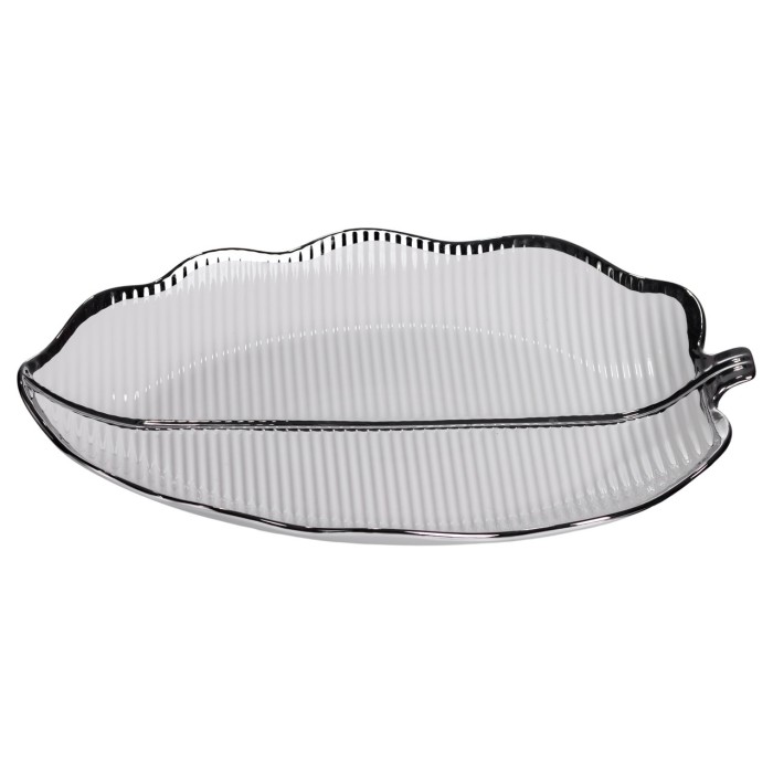 Порцелянове блюдо для сервірування стола у формі листя 41×27×4 (см) блюдо для подавачі закусок Срібло ML6045 (28615)