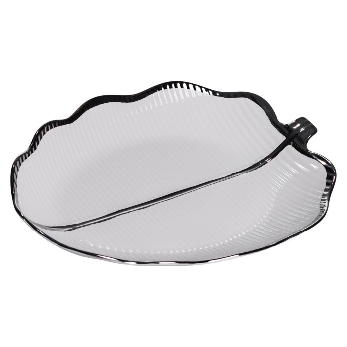 Порцелянове блюдо для сервірування стола у формі листя 41×27×4 (см) блюдо для подавачі закусок Срібло ML6045 (28615)