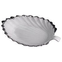 Порцелянова страва для сервірування стола у формі листя 37×18×5 (см) блюдо для подавання закусок Білий зі сріблом 2552-1S (10346)