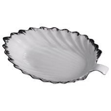 Порцелянова страва для сервірування стола у формі листя 37×18×5 (см) блюдо для подавання закусок Білий зі сріблом 2552-1S (10346)