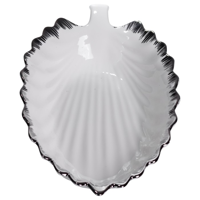 Порцелянова страва для сервірування стола у формі листя 37×18×5 (см) блюдо для подавання закусок Білий зі сріблом 2552-1S (10346)