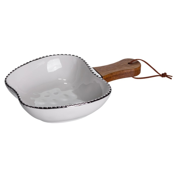 Тарілка порцелянова глибока з ручкою Яблуко 23×16×4 (см) блюдо сервірувальне з ручкою для подачі тарілка сковорода Срібло ZJH-15-1 (62702)