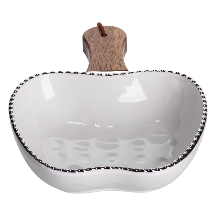 Тарілка порцелянова глибока з ручкою Яблуко 23×16×4 (см) блюдо сервірувальне з ручкою для подачі тарілка сковорода Срібло ZJH-15-1 (62702)