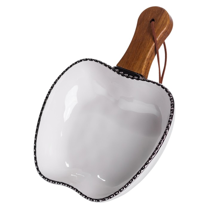 Тарілка порцелянова глибока з ручкою Яблуко 23×16×4 (см) блюдо сервірувальне з ручкою для подачі тарілка сковорода Срібло ZJH-15-1 (62702)