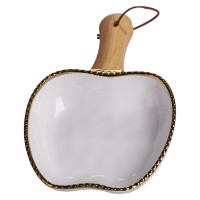 Тарілка порцелянова глибока з ручкою Яблуко 23×16×4 (см) блюдо сервірувальне з ручкою для подачі тарілка сковорода Золото ZJH-14-1 (35968)