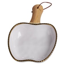 Тарілка порцелянова глибока з ручкою Яблуко 23×16×4 (см) блюдо сервірувальне з ручкою для подачі тарілка сковорода Золото ZJH-14-1 (35968)