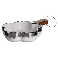 Тарілка порцелянова глибока з ручкою Квітка 24×16×4 (см) блюдо сервірувальне з ручкою для подачі тарілка сковорода Срібло ZJH-13-3 (66922)