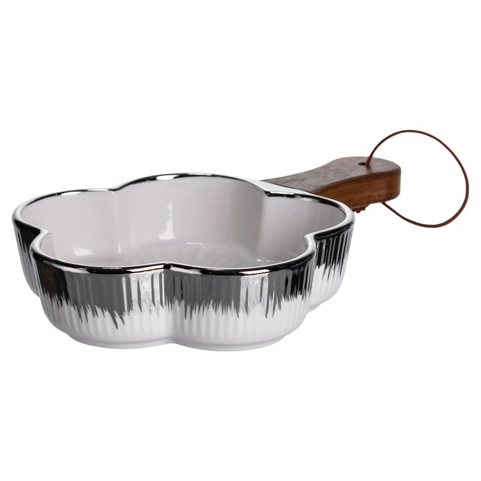 Тарілка порцелянова глибока з ручкою Квітка 24×16×4 (см) блюдо сервірувальне з ручкою для подачі тарілка сковорода Срібло ZJH-13-3 (66922)