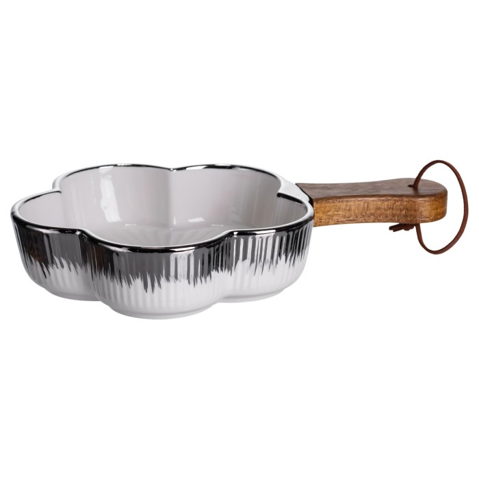 Тарілка порцелянова глибока з ручкою Квітка 24×16×4 (см) блюдо сервірувальне з ручкою для подачі тарілка сковорода Срібло ZJH-13-3 (66922)