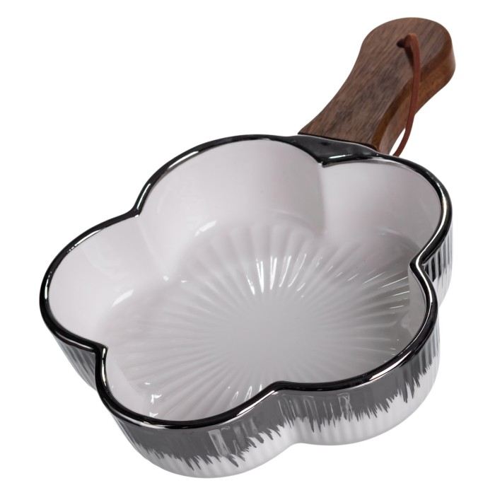 Тарілка порцелянова глибока з ручкою Квітка 24×16×4 (см) блюдо сервірувальне з ручкою для подачі тарілка сковорода Срібло ZJH-13-3 (66922)