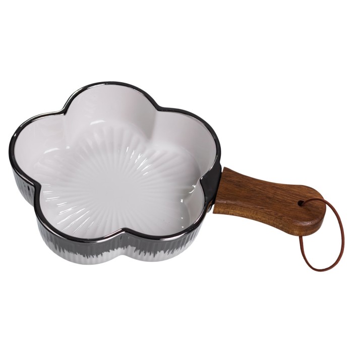 Тарілка порцелянова глибока з ручкою Квітка 24×16×4 (см) блюдо сервірувальне з ручкою для подачі тарілка сковорода Срібло ZJH-13-3 (66922)