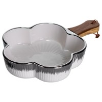 Тарілка порцелянова глибока з ручкою Квітка 27×20×5 (см) блюдо сервірувальне з ручкою для подачі тарілка сковорода Срібло ZJH-13-4 (74760)