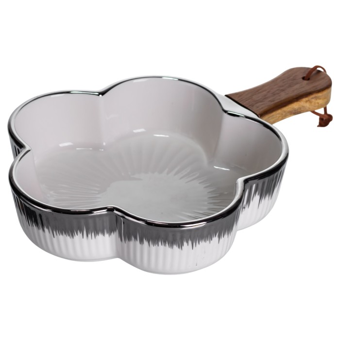 Тарілка порцелянова глибока з ручкою Квітка 27×20×5 (см) блюдо сервірувальне з ручкою для подачі тарілка сковорода Срібло ZJH-13-4 (74760)