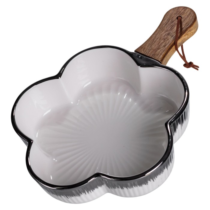 Тарілка порцелянова глибока з ручкою Квітка 27×20×5 (см) блюдо сервірувальне з ручкою для подачі тарілка сковорода Срібло ZJH-13-4 (74760)