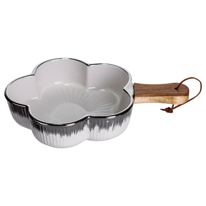 Тарілка порцелянова глибока з ручкою Квітка 27×20×5 (см) блюдо сервірувальне з ручкою для подачі тарілка сковорода Срібло ZJH-13-4 (74760)