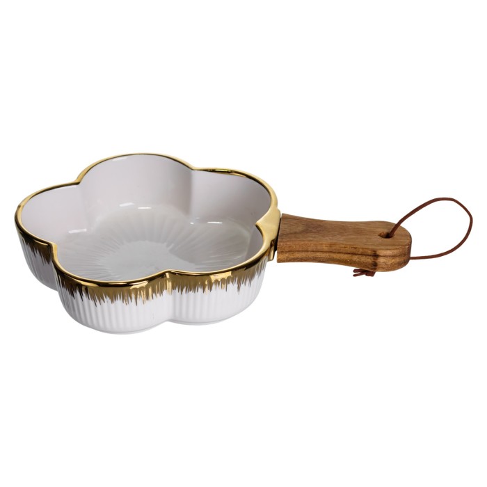 Тарілка порцелянова глибока з ручкою Квітка 24×16×4 (см) блюдо сервірувальне з ручкою для подачі тарілка сковорода Золото ZJH-13-1 (31466)