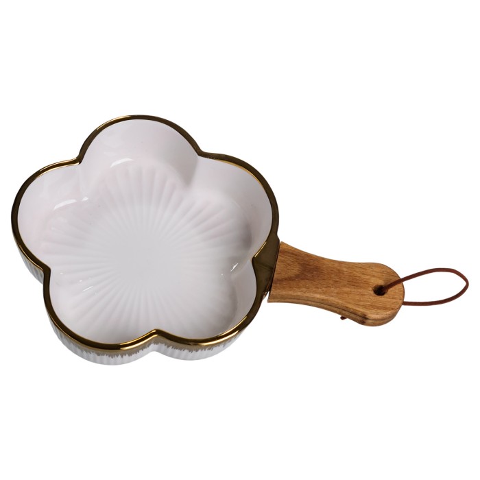 Тарілка порцелянова глибока з ручкою Квітка 24×16×4 (см) блюдо сервірувальне з ручкою для подачі тарілка сковорода Золото ZJH-13-1 (31466)