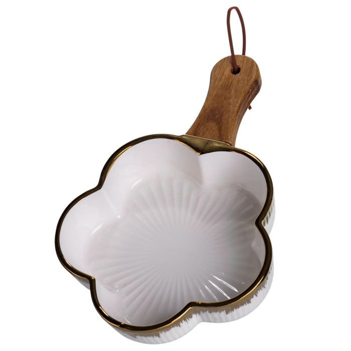 Тарілка порцелянова глибока з ручкою Квітка 24×16×4 (см) блюдо сервірувальне з ручкою для подачі тарілка сковорода Золото ZJH-13-1 (31466)