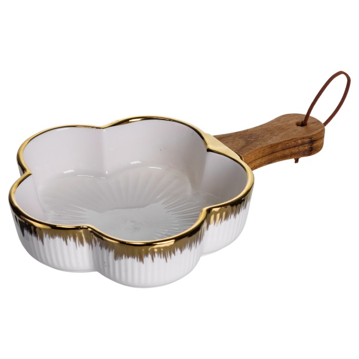 Тарілка порцелянова глибока з ручкою Квітка 24×16×4 (см) блюдо сервірувальне з ручкою для подачі тарілка сковорода Золото ZJH-13-1 (31466)