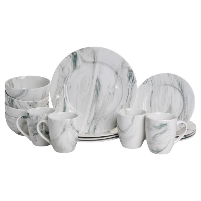 Столовий набір посуду тарілок і чашок 16 предметів на 4 персони Marmor порцеляновий, обідній столовий сервіз тарілок MD-16-2G (13203)