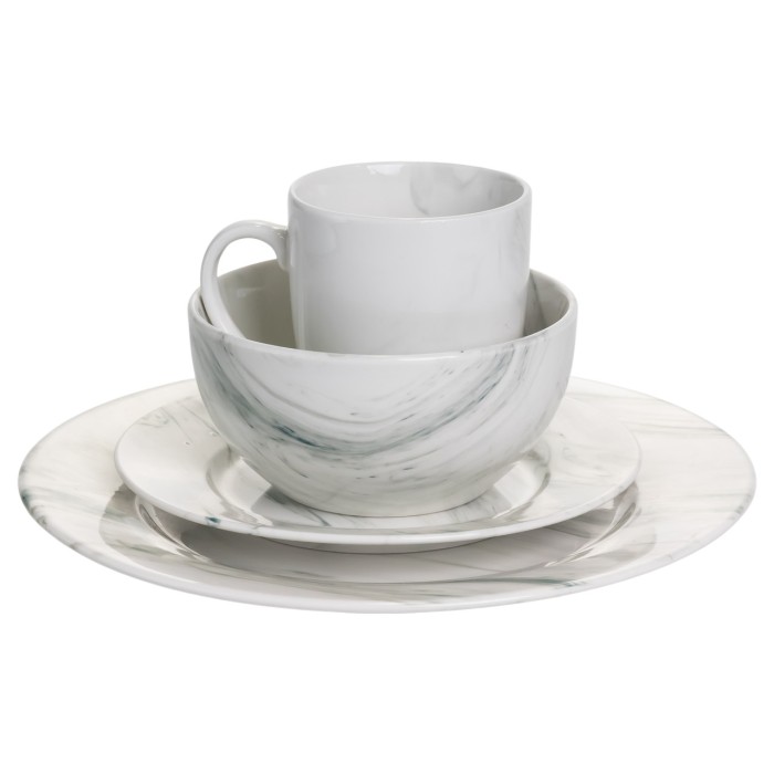 Столовий набір посуду тарілок і чашок 16 предметів на 4 персони Marmor порцеляновий, обідній столовий сервіз тарілок MD-16-2G (13203)