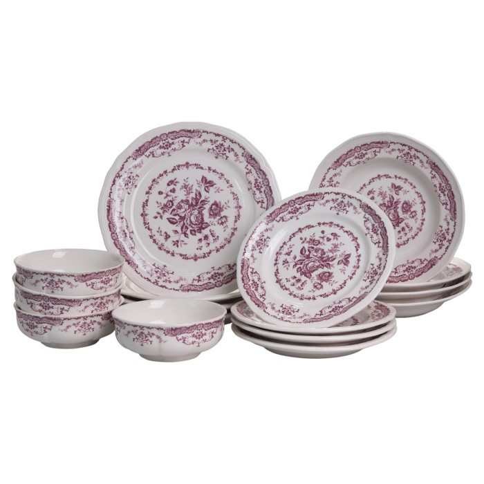 Столовий набір посуду тарілок 16 (шт) на 4 персони Bissi порцеляновий, обідній столовий сервіз тарілок Рожевий YY78-2A (13516)
