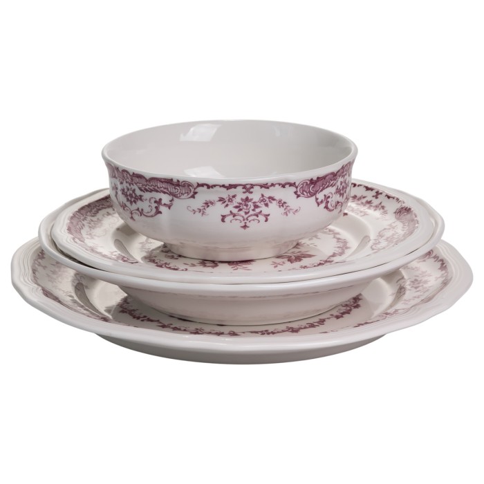 Столовий набір посуду тарілок 16 (шт) на 4 персони Bissi порцеляновий, обідній столовий сервіз тарілок Рожевий YY78-2A (13516)