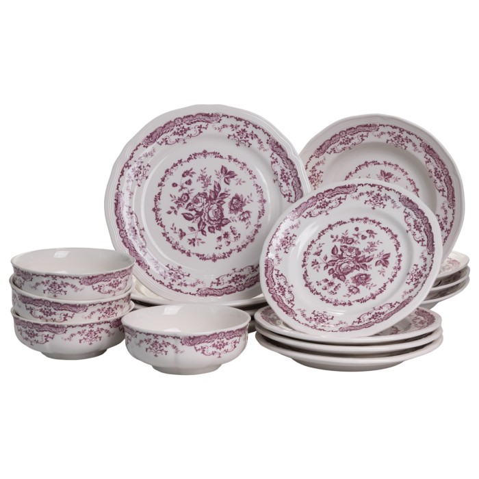 Столовий набір посуду тарілок 16 (шт) на 4 персони Bissi порцеляновий, обідній столовий сервіз тарілок Рожевий YY78-2A (13516)