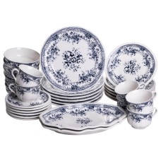 Столовий набір посуду тарілок і чашок 32 предмети на 6 персон Vintage Elegant порцеляновий, обідній столовий сервіз тарілок Синій YY78-6A (81171)