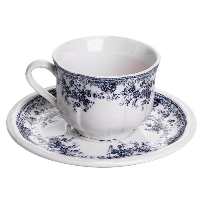 Столовий набір посуду тарілок і чашок 32 предмети на 6 персон Vintage Elegant порцеляновий, обідній столовий сервіз тарілок Синій YY78-6A (81171)