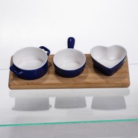 Набір менажниць порцелянових для закусок 3 (шт) по 50 (мл) менажниці на бамбуковій підставці Синій HZ001-B (28931)
