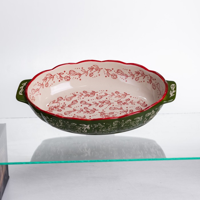 Форма для запікання Vintage 30×18×5 (см) овальна форма для випікання в духовці з ручками Зелена HM05-02 (59105)