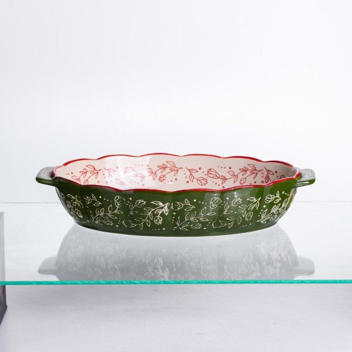 Форма для запікання Vintage 30×18×5 (см) овальна форма для випікання в духовці з ручками Зелена HM05-02 (59105)