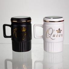 Набір парних порцелянових чашок з кришкою 2 (шт) по 450  (мл) Чорний з білим Yiwu FM-26 (82194)