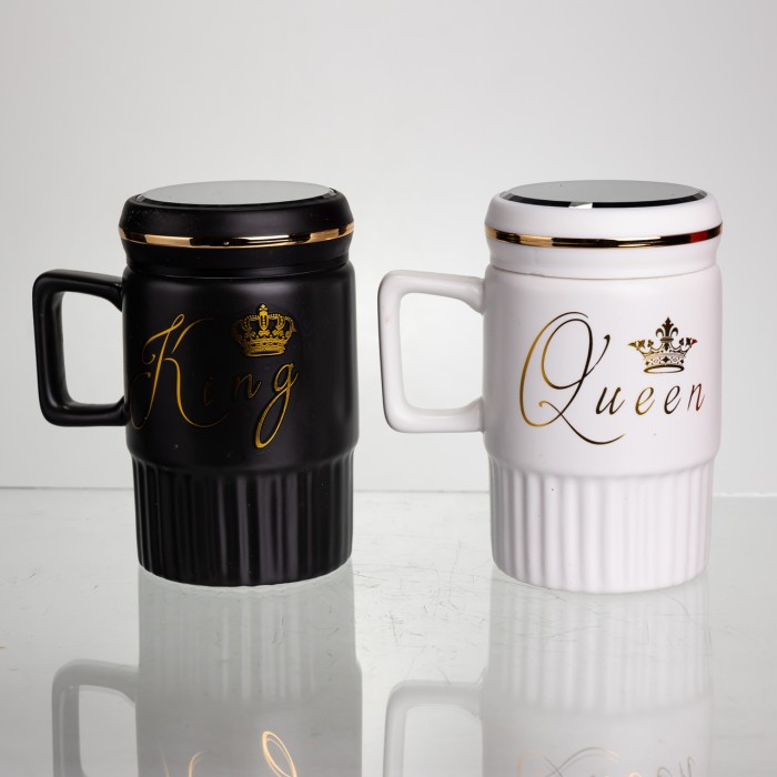 Набір парних порцелянових чашок з кришкою 2 (шт) по 450 (мл) Чорний з білим Yiwu FM-26 (82194)