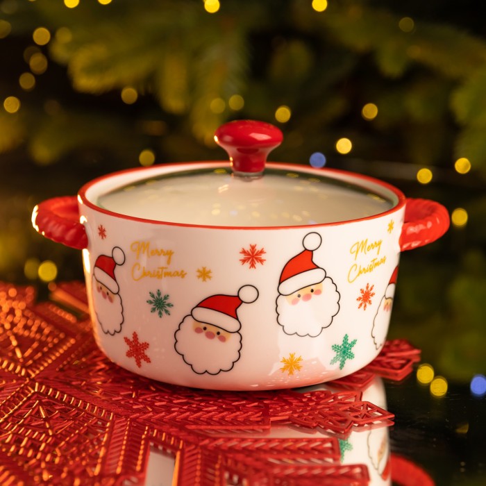 Супниця порцелянова Santa новорічна 800 (мл) з кришкою Yiwu FM-CS-9A (50567)