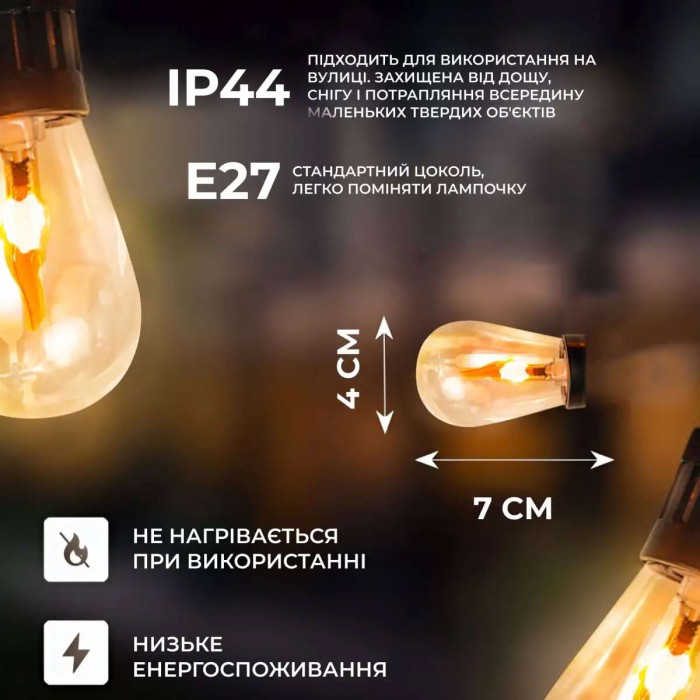 Ретро гірлянда вулична 10 LED лампочок 5 метрів А60 (30330)