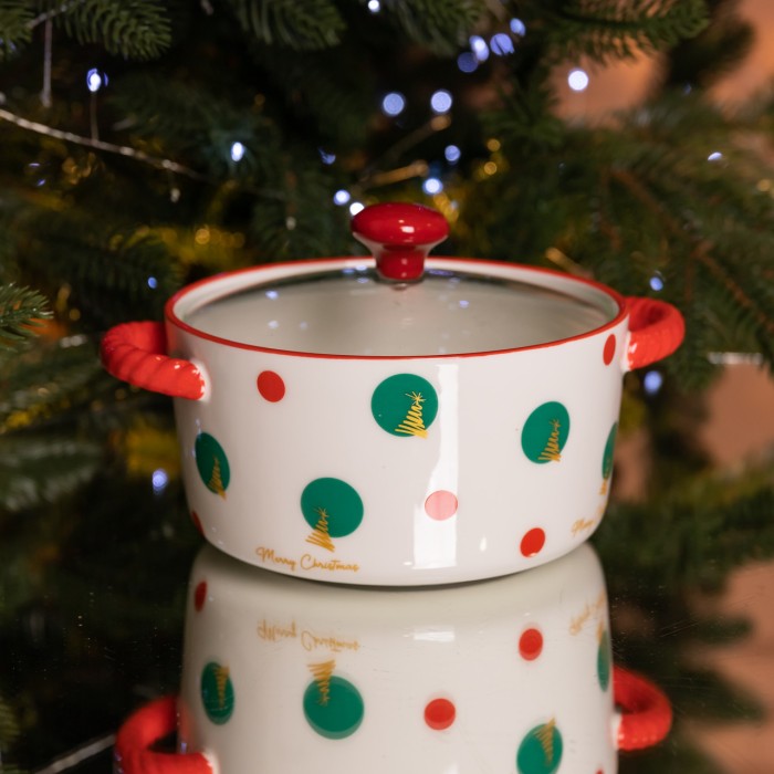 Супниця порцелянова Christmas Tree новорічна 800 (мл) з кришкою Yiwu FM-CS-9D (64437)