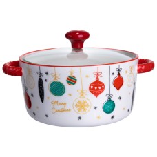 Супниця порцелянова Merry Christmas новорічна  800 (мл) з кришкою Yiwu FM-CS-9B (77745)