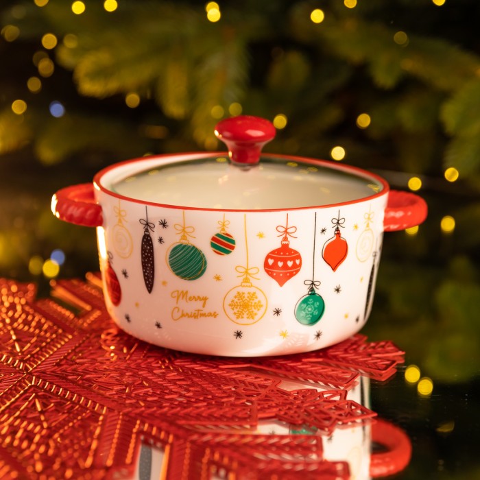 Супниця порцелянова Merry Christmas новорічна 800 (мл) з кришкою Yiwu FM-CS-9B (77745)